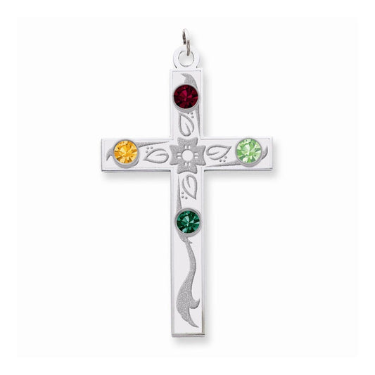 Sterling Silver Crystal Family Cross Pendant