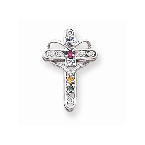 14k White Gold Genuine Mother\'s Cross Pendant