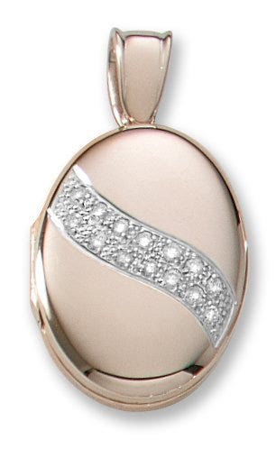 18k Premium Weight Yellow Gold w/ Diamond Sash Oval Locket