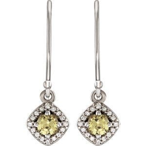 Halo-Style Yellow and White Sapphire Dangle Earrings