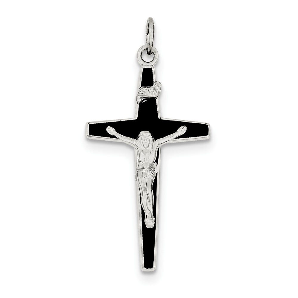 Sterling Silver Rhodium-plated Enameled Crucifix Pendant