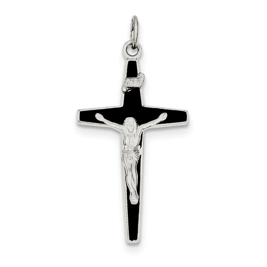 Sterling Silver Rhodium-plated Enameled Crucifix Pendant