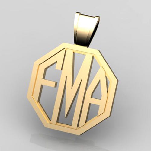 Octagon Monogram 3-Letter Block Cut-Out Pendant