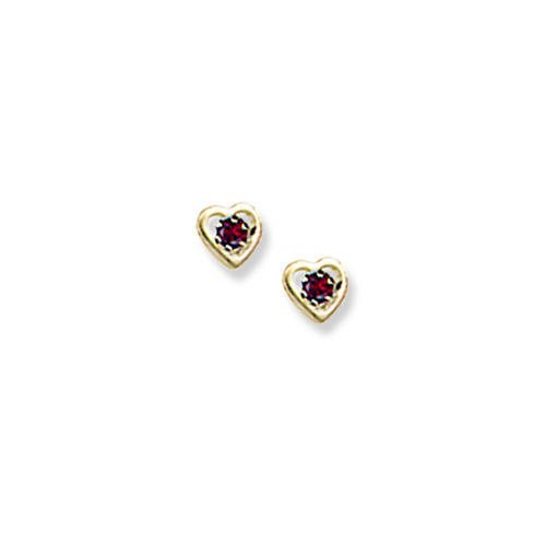 14K Yellow Gold Children's Genuine Garnet Birthstone Heart Earrings