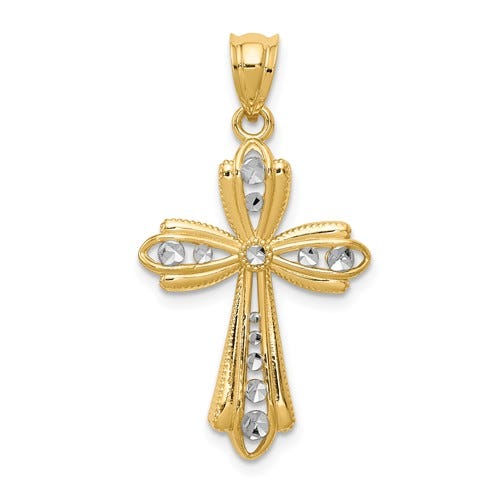 14K Yellow Gold w/Rhodium Diamond Cross