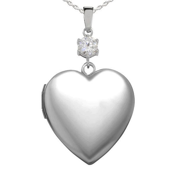 Sterling Silver "Sweetheart" Cubic Zirconia Accent Heart Photo Locket