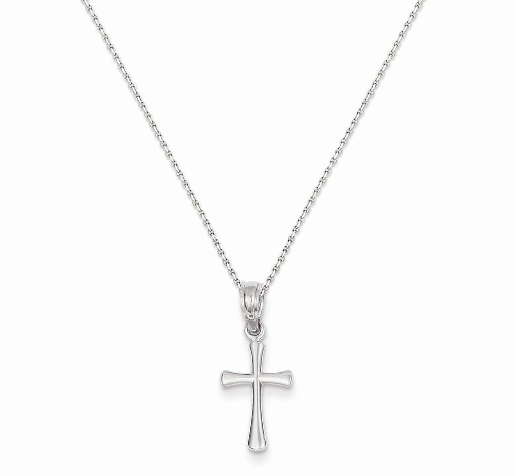 14K White Gold Mini Beveled Cross Pendant