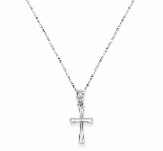 14K White Gold Mini Beveled Cross Pendant