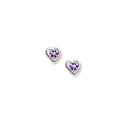 14K  White Gold Child's Genuine Rhodolite Heart Birthstone Earrings