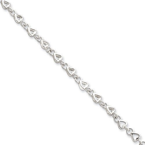 Sterling Silver Solid Polished Heart Link Anklet