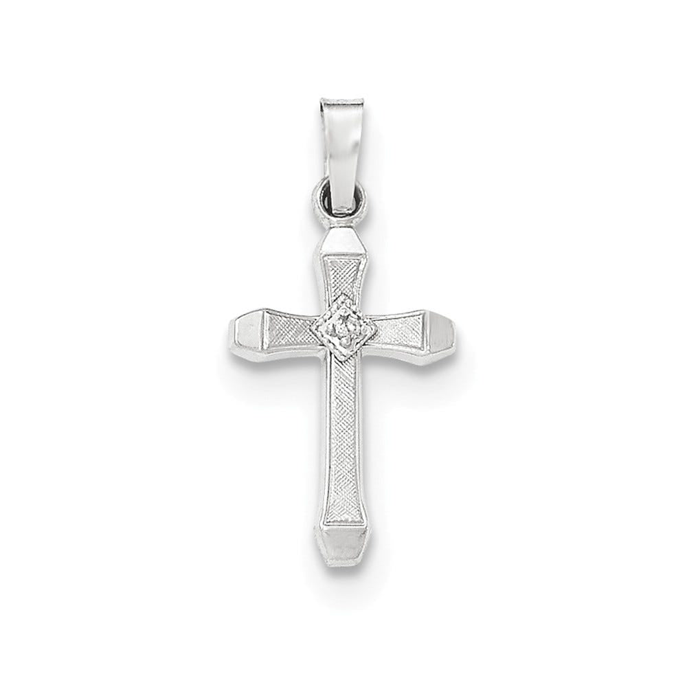 14K White Gold Diamond Textured & Polished Latin Cross Pendant