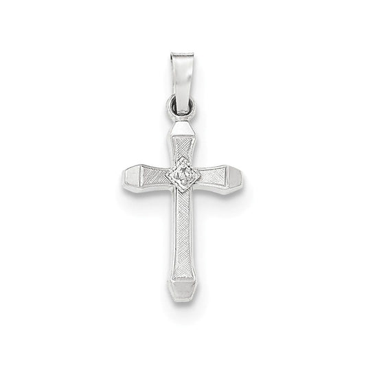 14K White Gold Diamond Textured & Polished Latin Cross Pendant