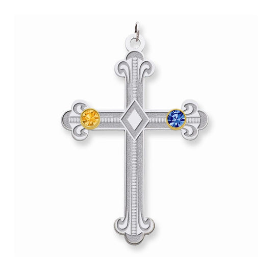 Sterling Silver/14k Bezel Crystal Family Cross Pendant
