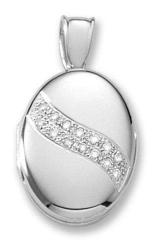 18k Premium Weight White Gold w/ Diamond Sash Oval Locket
