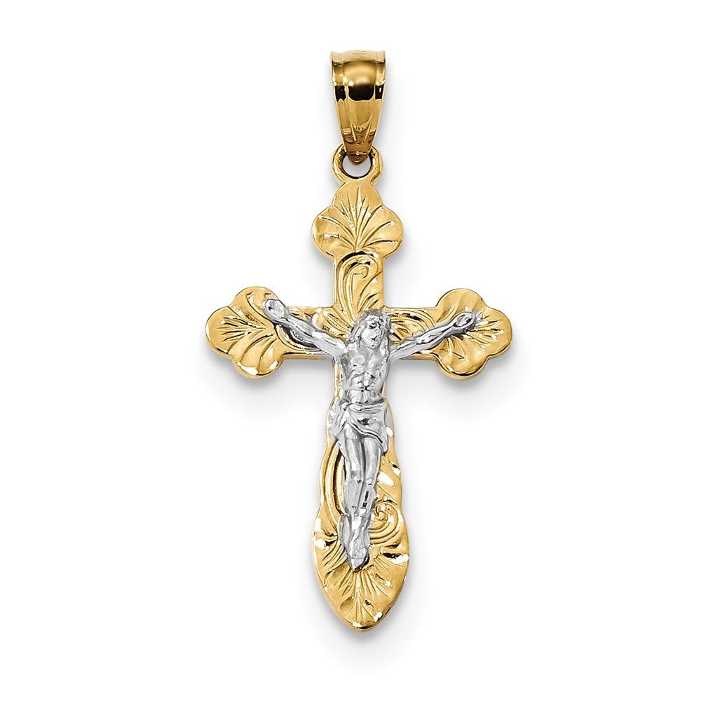 14k Two-tone Budded Crucifix Pendant