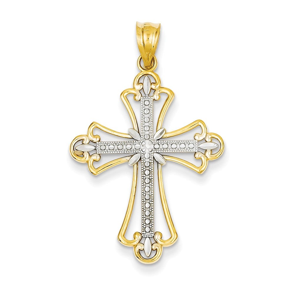 14K w/Rhodium Budded Cross Pendant