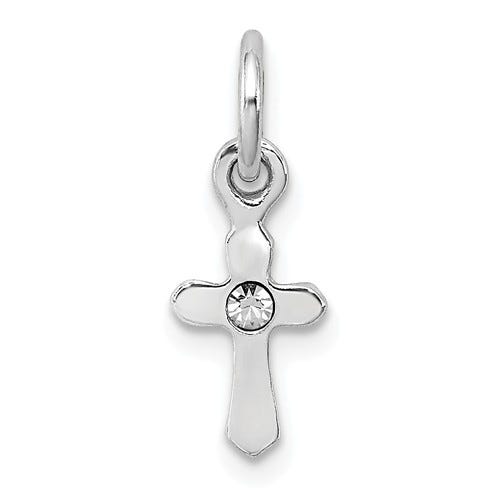 Sterling Silver RH Plated Child\'s Preciosca Crystal Apr Cross Pendant