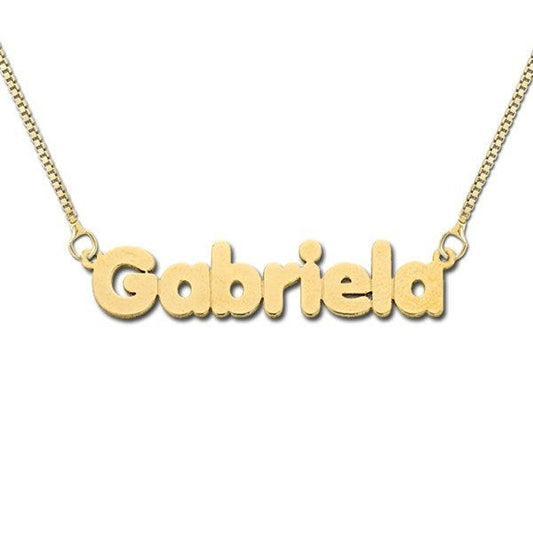 14K Yellow Gold "Block" Style Horizontal Name Necklace with Chain
