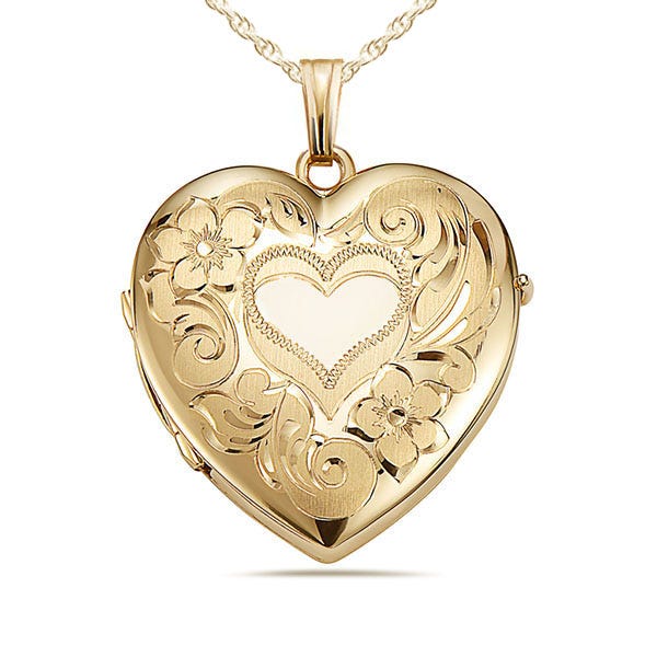 Yellow Gold 2 Photo Floral Heart Photo Locket