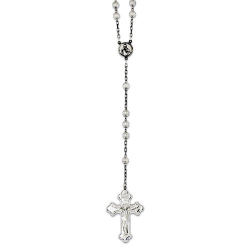 Sterling Silver  Corraguated  Rosary Necklace /with Sacred Heart of Jesus