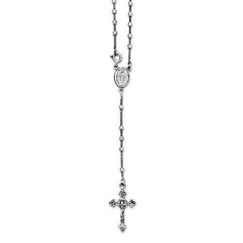 Sterling Silver Polished Rosary Necklace /with Miraculous Medal