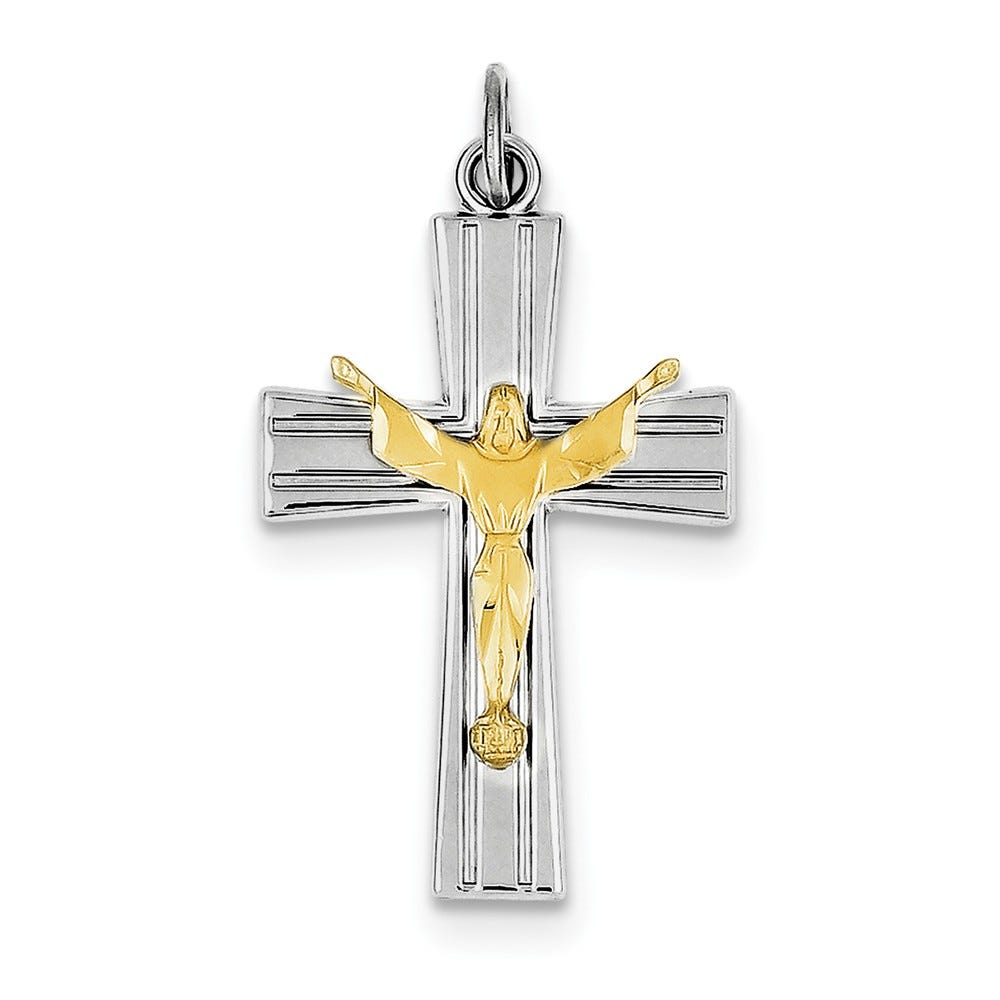 Sterling Silver Rhodium-plated & Vermeil Crucifix Charm