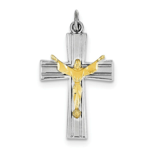 Sterling Silver Rhodium-plated & Vermeil Crucifix Charm