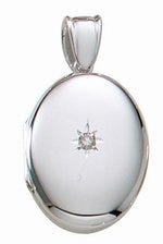 14k White Gold Premium Oval Photo Locket with Diamond