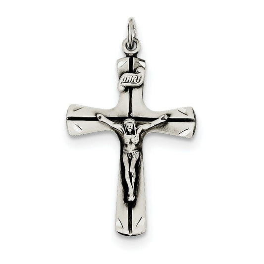Sterling Silver Satin Antiqued Crucifix Pendant