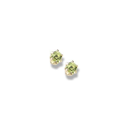 14K Yellow Gold Child's Genuine Peridot Birthstone Stud Earrings