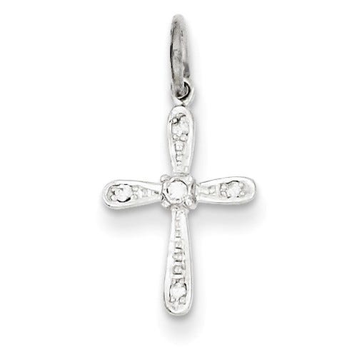 14k White Gold Diamond Cross Charm