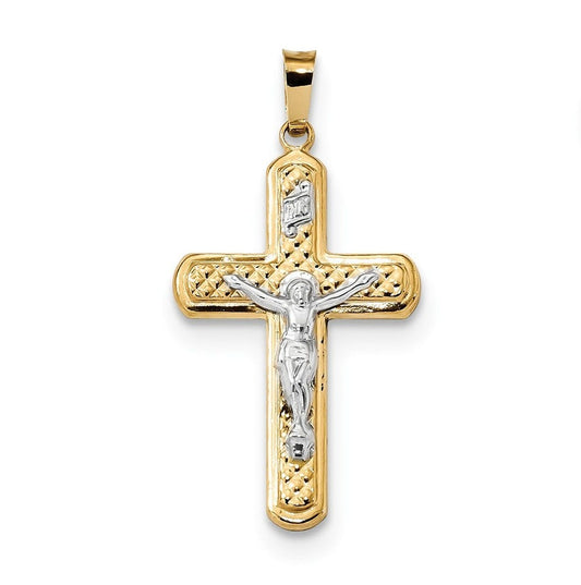 14k Two-tone Polished and Textured INRI Crucifix Pendant