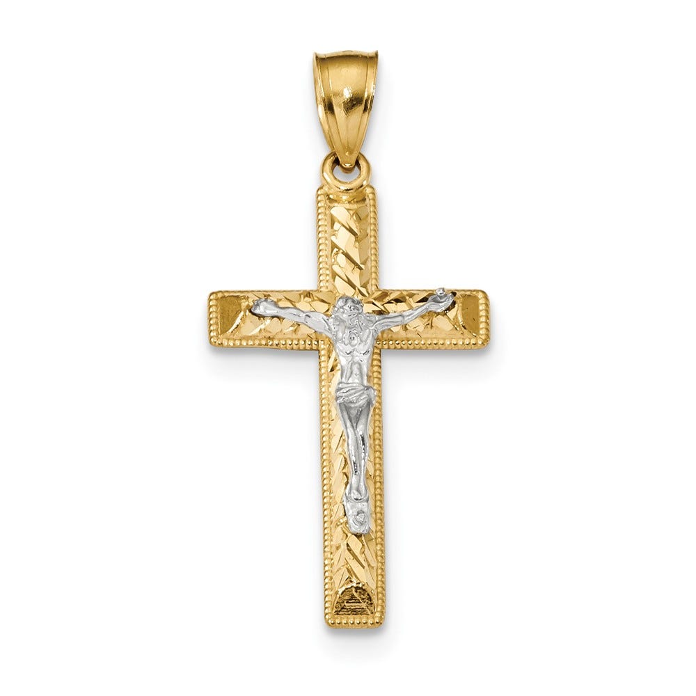 14k Two-tone Diamond Cut Crucifix Pendant