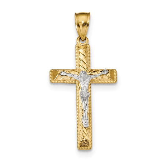 14k Two-tone Diamond Cut Crucifix Pendant