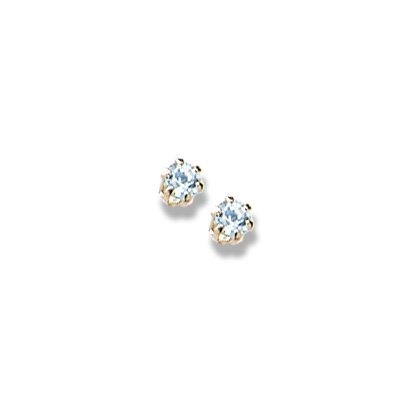 14K Yellow Gold Child's Genuine Aquamarine Birthstone Stud Earrings
