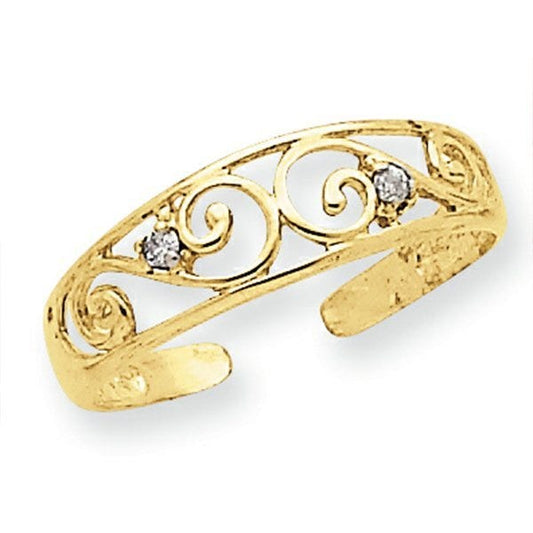 14k Yellow Gold Scroll With .02 Ct Diamond Toe Ring