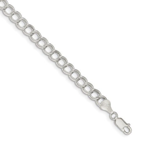 Sterling Silver 6mm Double Link Charm Bracelet  w/ Lobster Claw