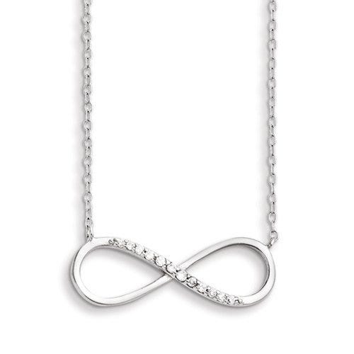 Sterling Silver with CZ Horizontal Infinity Symbol Necklace w/ 16 Inch Chain