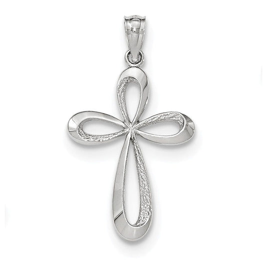 14k White Gold Polished Ribbon Cross Pendant
