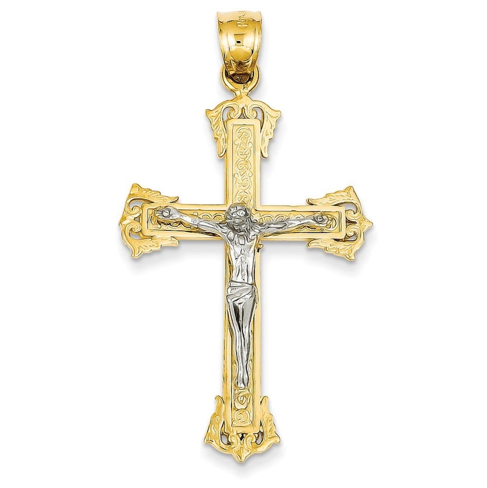 14k Two-tone Diamond-cut Crucifix Pendant