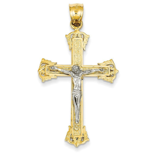 14k Two-tone Diamond-cut Crucifix Pendant
