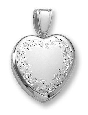 18k Premium Weight White Gold Hand Engraved Heart Picture Locket