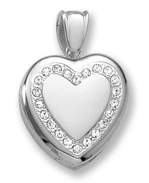 18k Premium Weight White Gold Diamond Heart Wreath Picture Locket