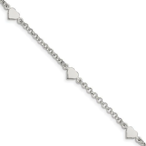 Sterling Silver Childrens Heart Charm Link Bracelet