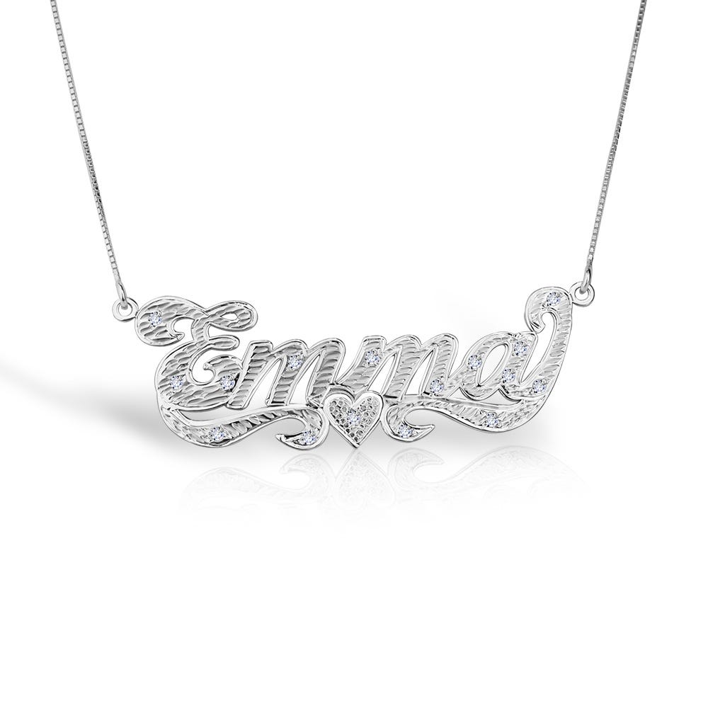 Diamond Cut Script Name Necklace with Cubic Zirconia - Chain Included