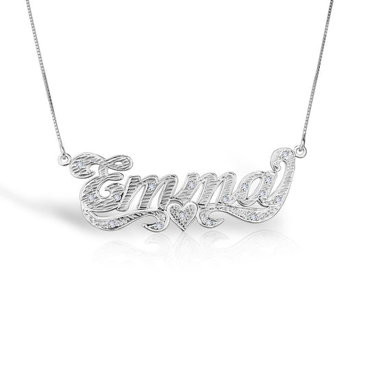 Diamond Cut Script Name Necklace with Cubic Zirconia - Chain Included