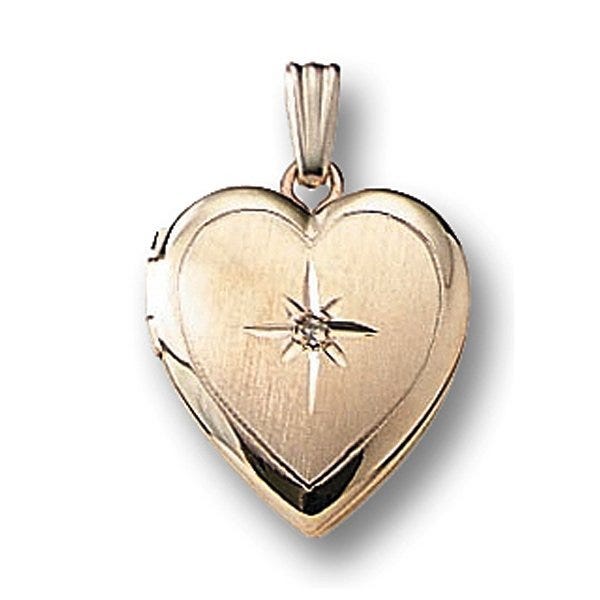 14k Gold Filled Small Heart Photo Locket with Diamond - 2/3 inch x 2/3 inch