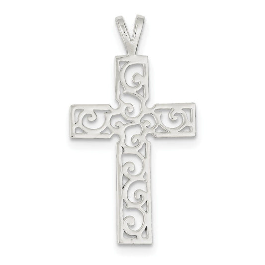 Sterling Silver Polished Swirl Cross Pendant