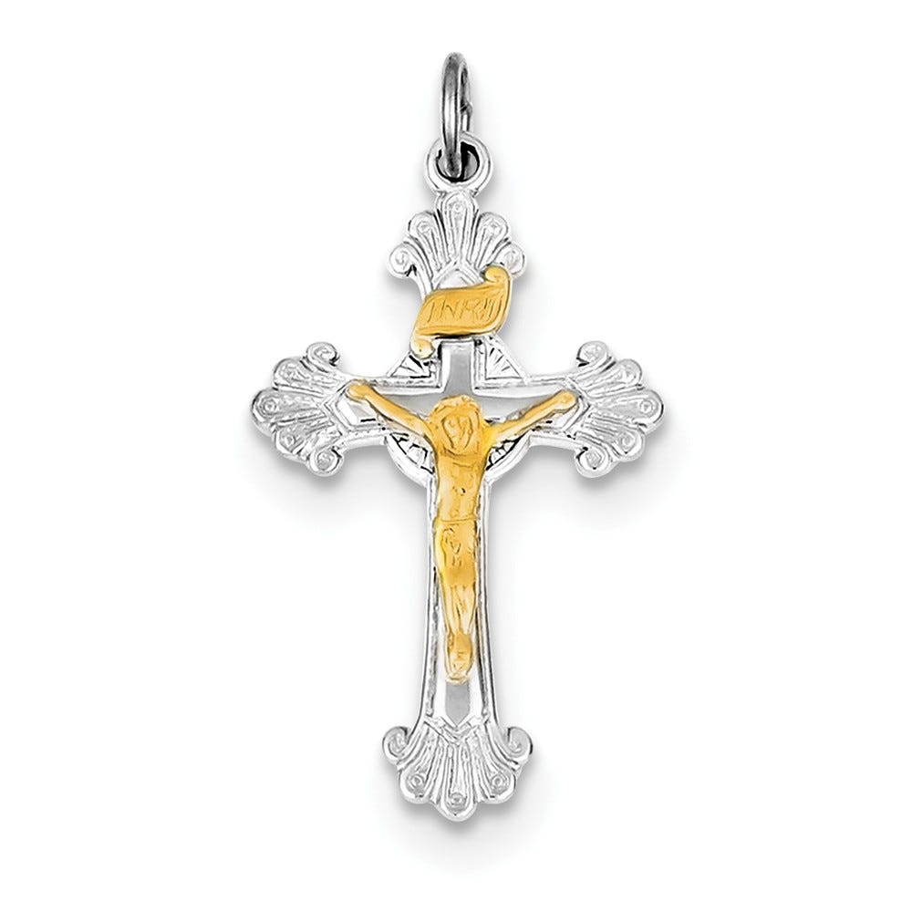 Sterling Silver Rhodium-plated & Vermeil INRI Crucifix Charm