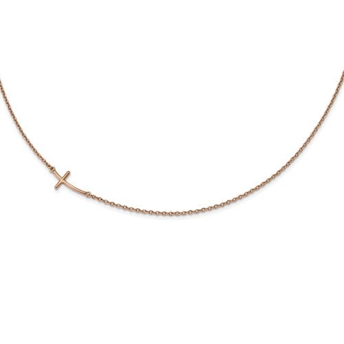 Sterling Silver Rose Gold-plated Small Sideways Curved Cross Necklace